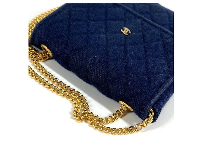 Vintage Coco Mark Matelassé Mini-Handtasche von Chanel Marineblau - Ansicht 7