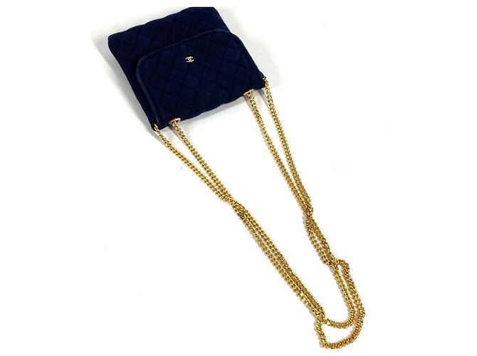 Vintage Coco Mark Matelassé Mini-Handtasche von Chanel Marineblau - Ansicht 8