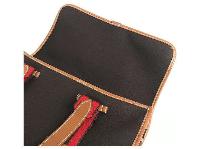 Borsa tote in tela a righe Camoil con logo Hermès Marrone Rosso - vista 14