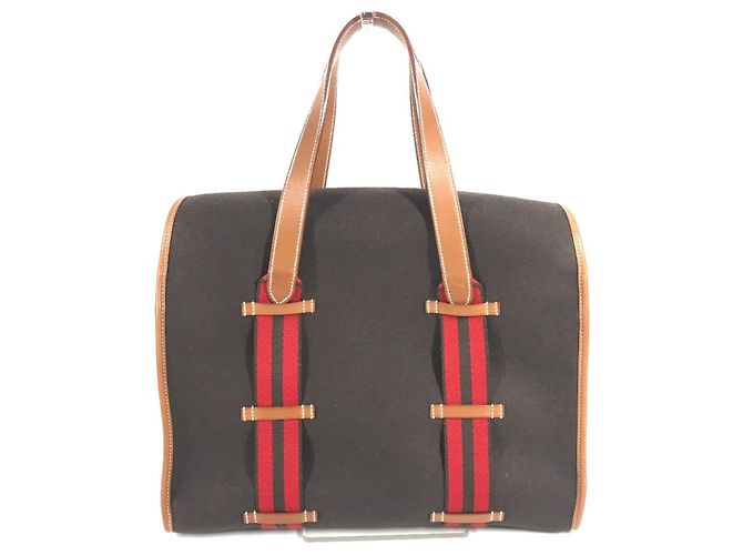 Borsa tote in tela a righe Camoil con logo Hermès Marrone Rosso - vista 2