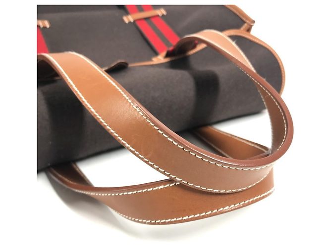 Borsa tote in tela a righe Camoil con logo Hermès Marrone Rosso - vista 8
