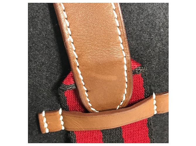 Borsa tote in tela a righe Camoil con logo Hermès Marrone Rosso - vista 9