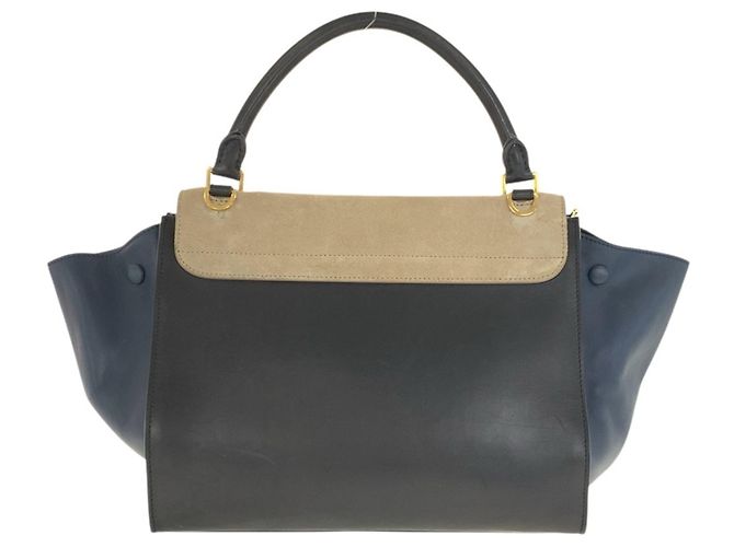 Céline Borsa in pelle Trapeze di Celine Beige Blu navy - vista 2