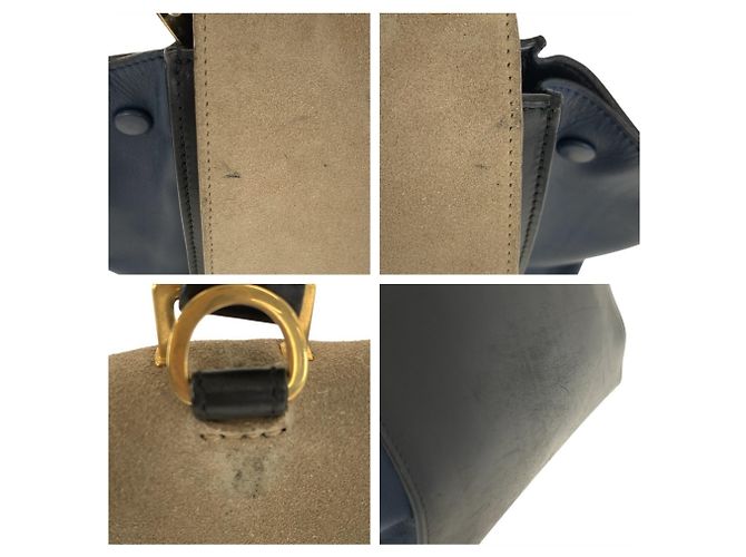 Céline Borsa in pelle Trapeze di Celine Beige Blu navy - vista 4