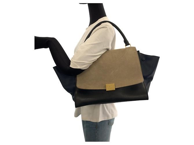 Céline Borsa in pelle Trapeze di Celine Beige Blu navy - vista 7