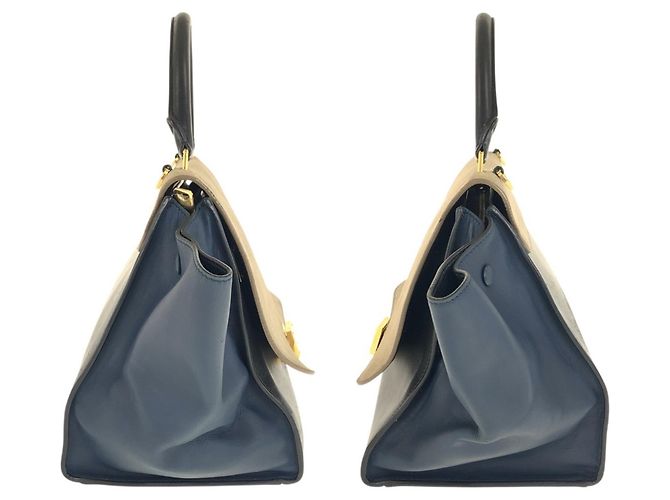 Céline Borsa in pelle Trapeze di Celine Beige Blu navy - vista 8