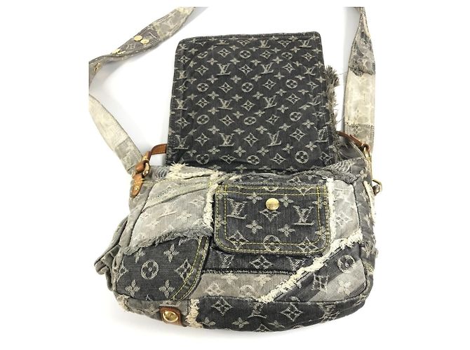 Borsa Posty in Patchwork di Denim Monogram Louis Vuitton Marrone Nero - vista 11