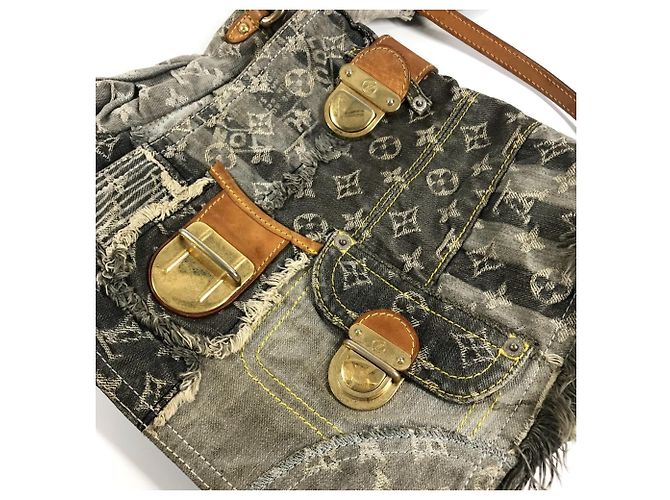 Borsa Posty in Patchwork di Denim Monogram Louis Vuitton Marrone Nero - vista 17