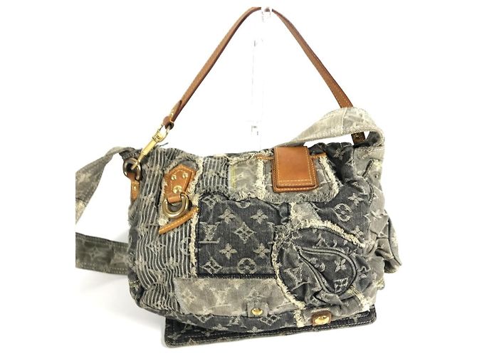 Borsa Posty in Patchwork di Denim Monogram Louis Vuitton Marrone Nero - vista 2