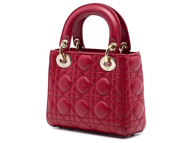 Dior Mini Cannage Lady Dior in agnello rosso Bordò - vista 2