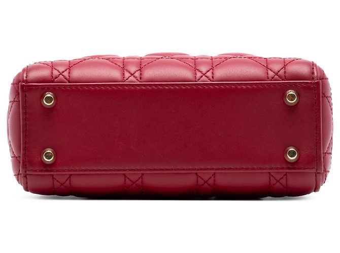Dior Mini Cannage Lady Dior in agnello rosso Bordò - vista 3