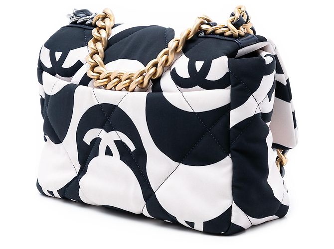 Chanel Bianco Medio Stampato Sete 19 Flap - vista 2