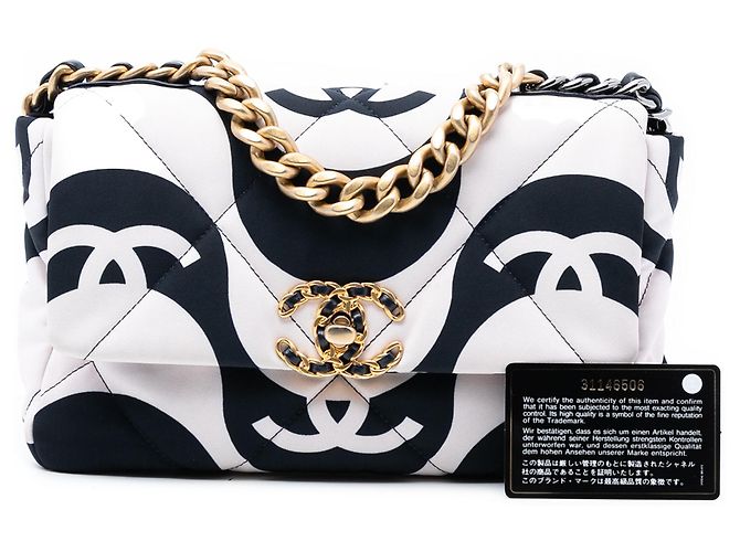 Chanel Bianco Medio Stampato Sete 19 Flap - vista 8