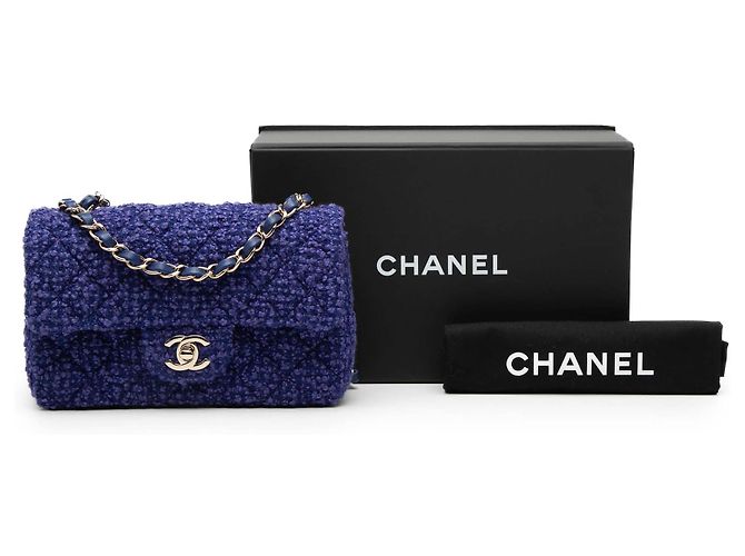 Chanel Blue Mini Rectangular Classic Tweed Single Flap - view 8
