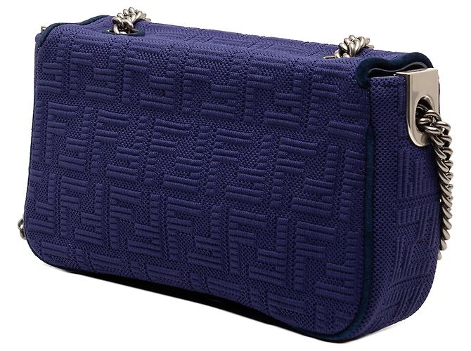 Fendi Blaue Zucca Prägung Technisches Gewebe Ketten Midi Baguette Dunkelblau - Ansicht 2