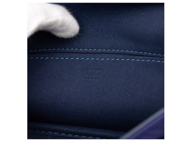 Fendi Blaue Zucca Prägung Technisches Gewebe Ketten Midi Baguette Dunkelblau - Ansicht 5