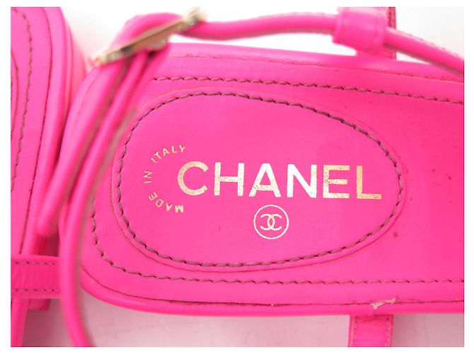 SCARPE CHANEL INFRADITO LOGO CC 37 SANDALI CC CUORE IN PELLE ROSA FLUO - vista 10
