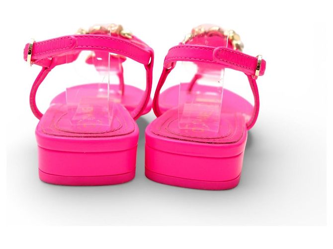 SCARPE CHANEL INFRADITO LOGO CC 37 SANDALI CC CUORE IN PELLE ROSA FLUO - vista 5