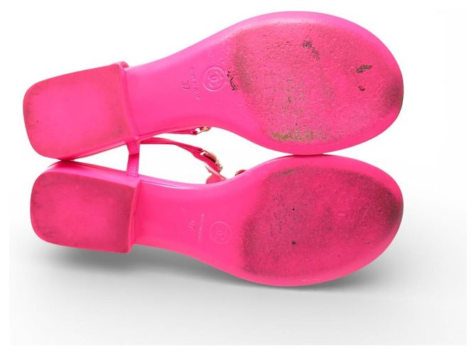 SCARPE CHANEL INFRADITO LOGO CC 37 SANDALI CC CUORE IN PELLE ROSA FLUO - vista 6