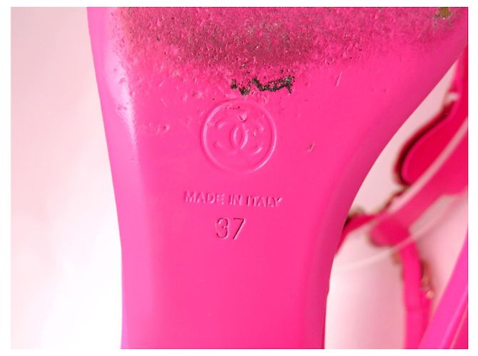 SCARPE CHANEL INFRADITO LOGO CC 37 SANDALI CC CUORE IN PELLE ROSA FLUO - vista 7