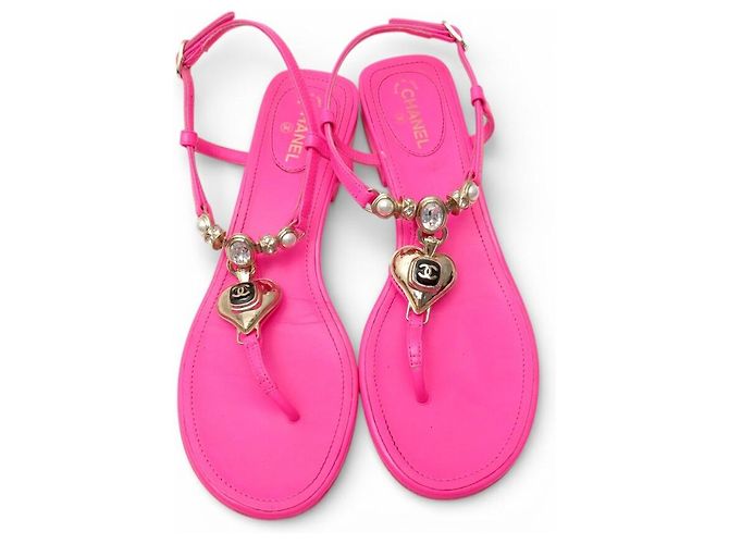 SCARPE CHANEL INFRADITO LOGO CC 37 SANDALI CC CUORE IN PELLE ROSA FLUO - vista 8
