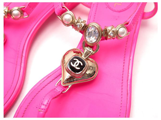 SCARPE CHANEL INFRADITO LOGO CC 37 SANDALI CC CUORE IN PELLE ROSA FLUO - vista 9