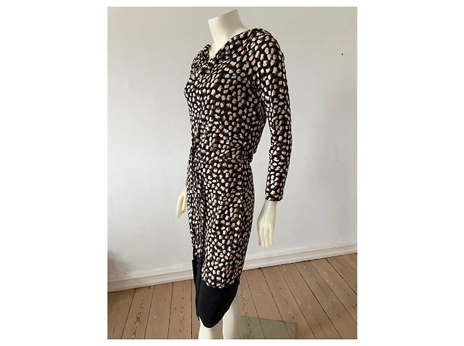 Vestido de seda Diane von Furstenberg Castaño Negro Blanco - vista 2