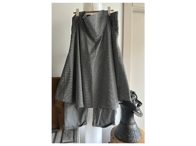 Autre Marque Set Blusa e Pantaloncini a Quadri Bianchi e Neri in Cotone Nero Bianco - vista 4