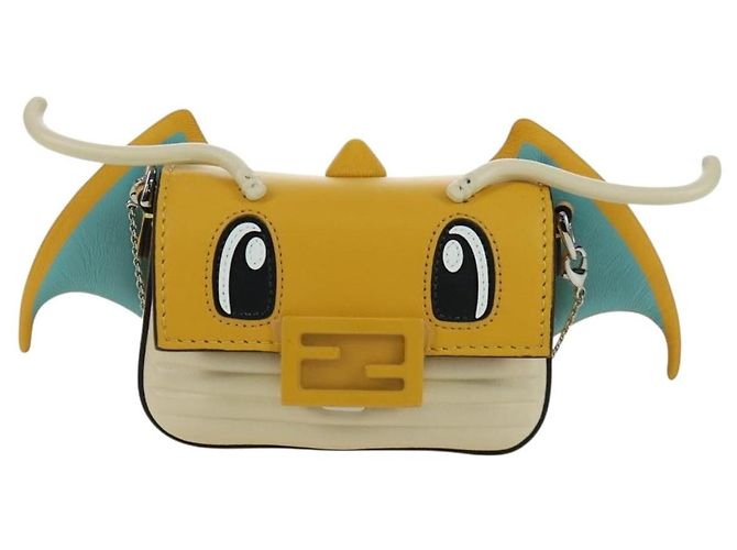 Borsa a secchiello Nano Drago in pelle FENDI x FRGMT x POKMON Gialla Auth 166960SM Argento Giallo - vista 13