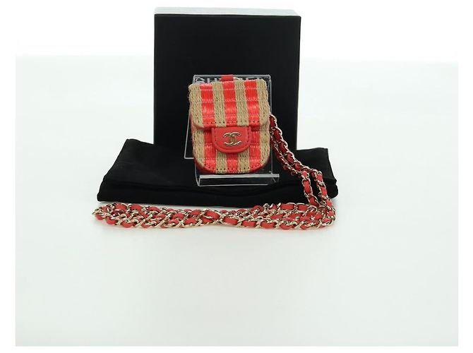 Custodia per AirPods CHANEL in rafia rossa e oro CC Auth 165839SAM Rosso D'oro - vista 12