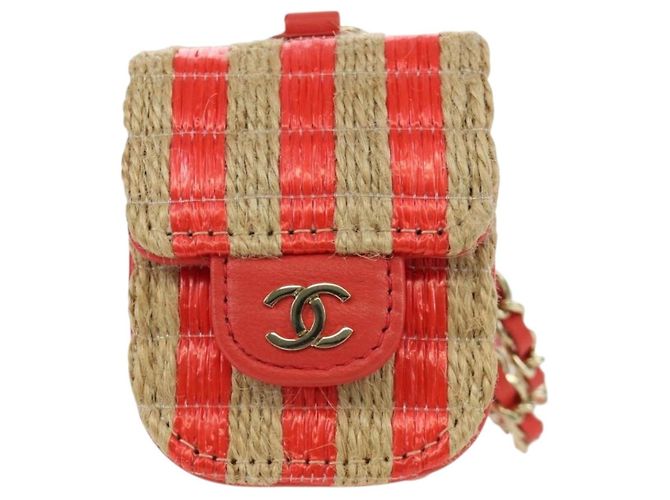 Custodia per AirPods CHANEL in rafia rossa e oro CC Auth 165839SAM Rosso D'oro - vista 13