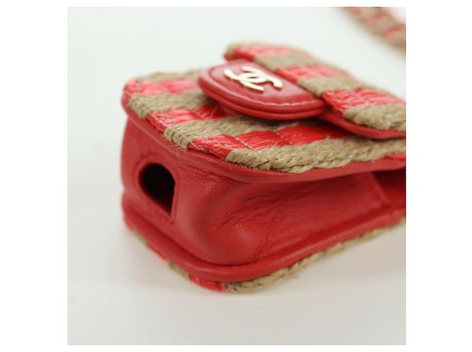 Custodia per AirPods CHANEL in rafia rossa e oro CC Auth 165839SAM Rosso D'oro - vista 16