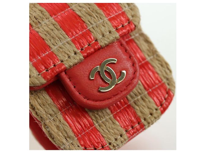 Custodia per AirPods CHANEL in rafia rossa e oro CC Auth 165839SAM Rosso D'oro - vista 19
