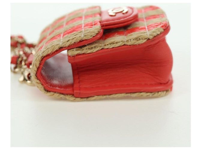 Custodia per AirPods CHANEL in rafia rossa e oro CC Auth 165839SAM Rosso D'oro - vista 3