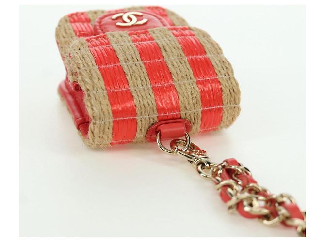 Custodia per AirPods CHANEL in rafia rossa e oro CC Auth 165839SAM Rosso D'oro - vista 6