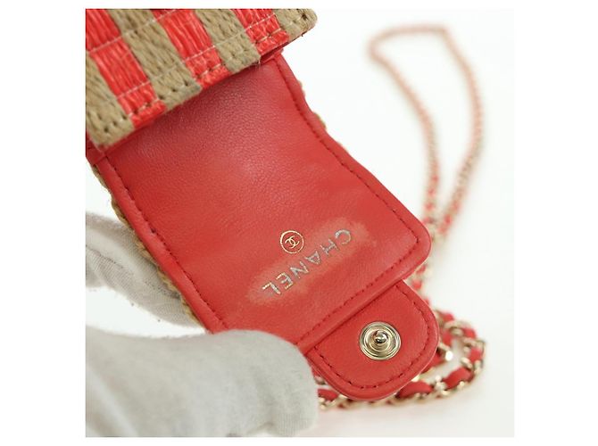 Custodia per AirPods CHANEL in rafia rossa e oro CC Auth 165839SAM Rosso D'oro - vista 9