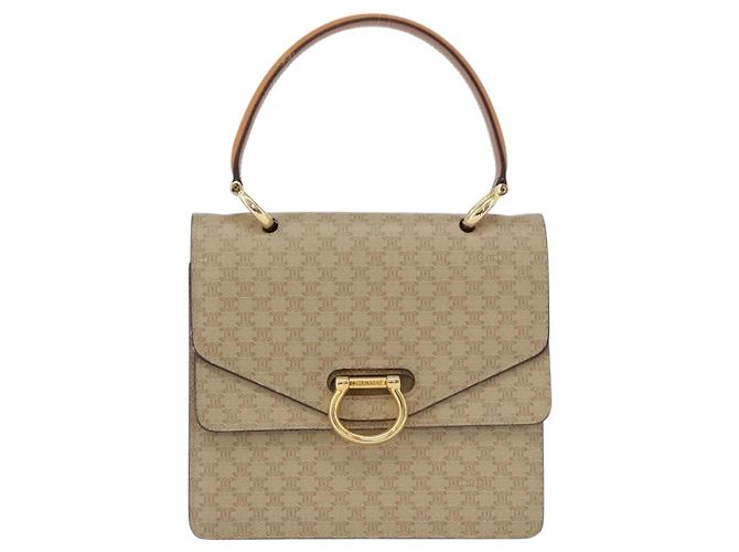 Céline Borsa a mano in tela Macadam CELINE PVC beige oro Auth mr2012 D'oro - vista 13
