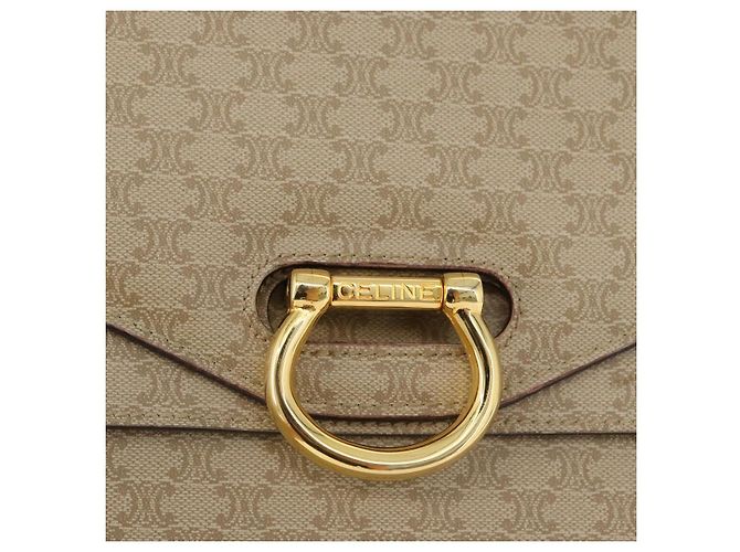 Céline Borsa a mano in tela Macadam CELINE PVC beige oro Auth mr2012 D'oro - vista 18