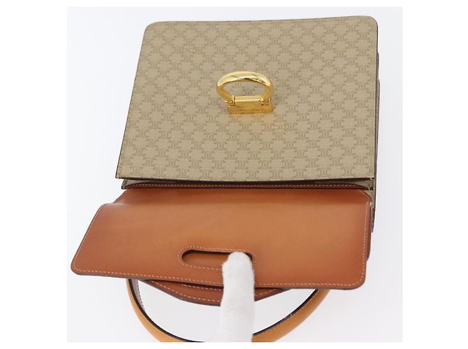 Céline Borsa a mano in tela Macadam CELINE PVC beige oro Auth mr2012 D'oro - vista 19