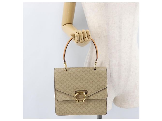 Céline Borsa a mano in tela Macadam CELINE PVC beige oro Auth mr2012 D'oro - vista 28