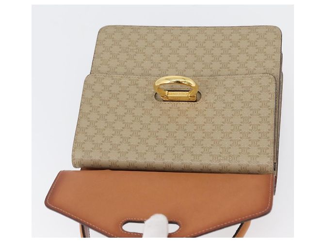 Céline Borsa a mano in tela Macadam CELINE PVC beige oro Auth mr2012 D'oro - vista 9