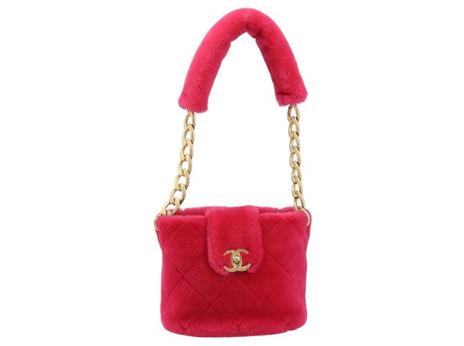 CHANEL Sac à épaule matelassé chaîne en fourrure rose or CC Auth LNZ158SM Doré - vue 13