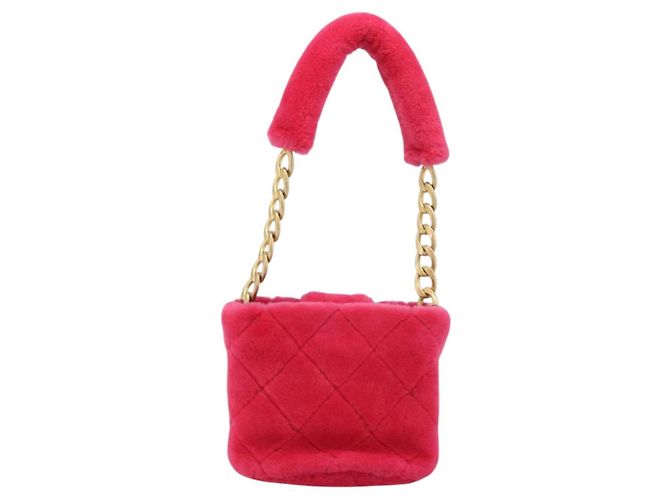 CHANEL Sac à épaule matelassé chaîne en fourrure rose or CC Auth LNZ158SM Doré - vue 2