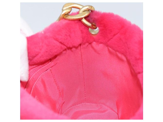 CHANEL Sac à épaule matelassé chaîne en fourrure rose or CC Auth LNZ158SM Doré - vue 20