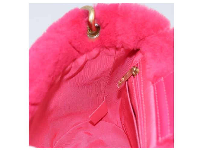 CHANEL Sac à épaule matelassé chaîne en fourrure rose or CC Auth LNZ158SM Doré - vue 21