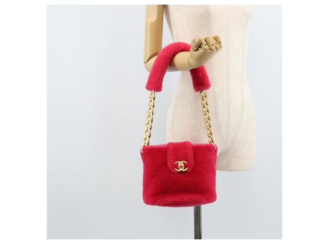 CHANEL Sac à épaule matelassé chaîne en fourrure rose or CC Auth LNZ158SM Doré - vue 25
