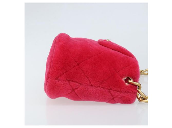 CHANEL Sac à épaule matelassé chaîne en fourrure rose or CC Auth LNZ158SM Doré - vue 3