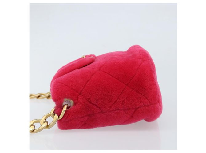 CHANEL Sac à épaule matelassé chaîne en fourrure rose or CC Auth LNZ158SM Doré - vue 4