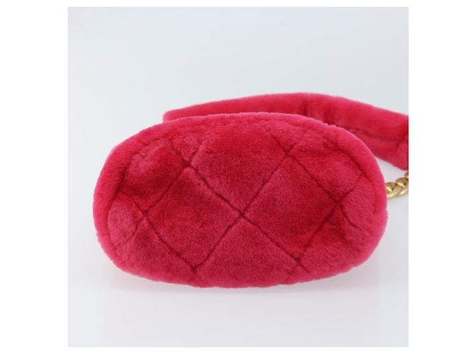 CHANEL Sac à épaule matelassé chaîne en fourrure rose or CC Auth LNZ158SM Doré - vue 5