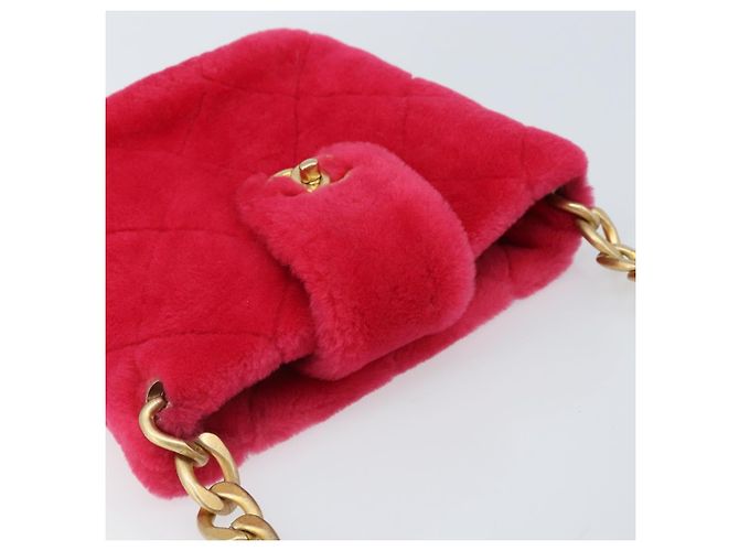 CHANEL Sac à épaule matelassé chaîne en fourrure rose or CC Auth LNZ158SM Doré - vue 6
